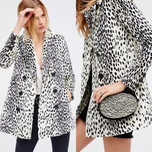 Free People Dalmatian Leopard Coat Jacket In Ivory, Black‎ Women's Sz XS